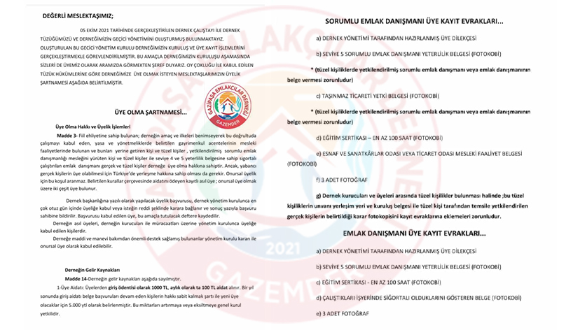 Üye kayıt şartnamesi ve üyelik gerekli evraklar