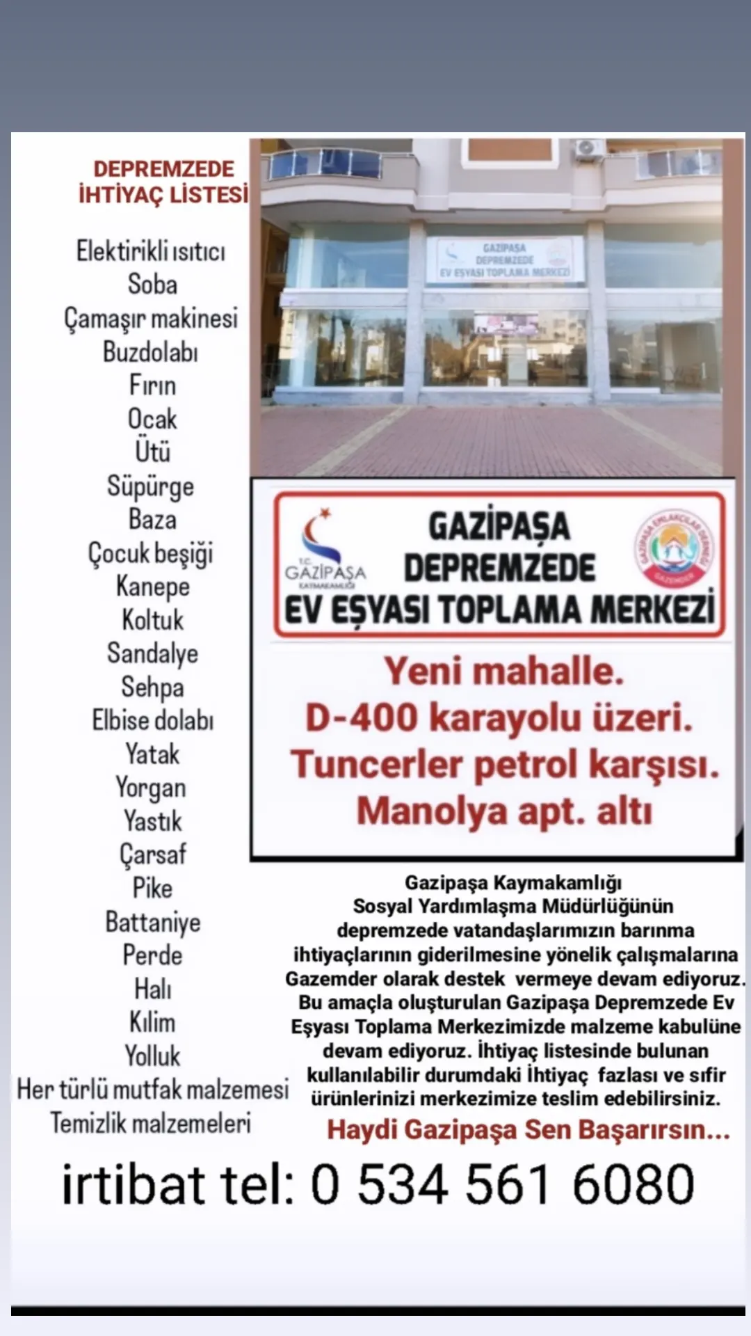 DEPREM FAALİYETLERİNE DEVAM EDİYORUZ.