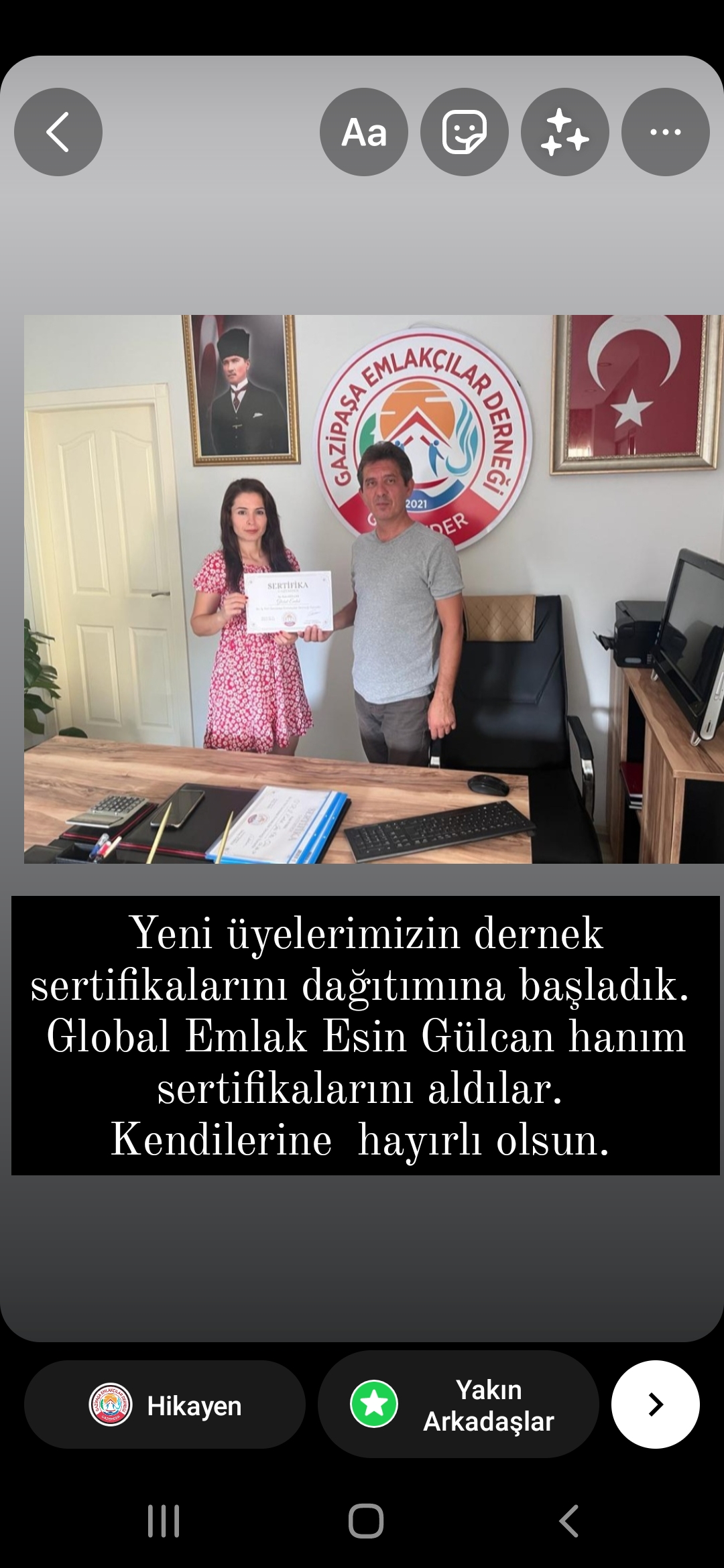 ESİN HANIMA SERTİFİKASI HAYIRLI OLSUN
