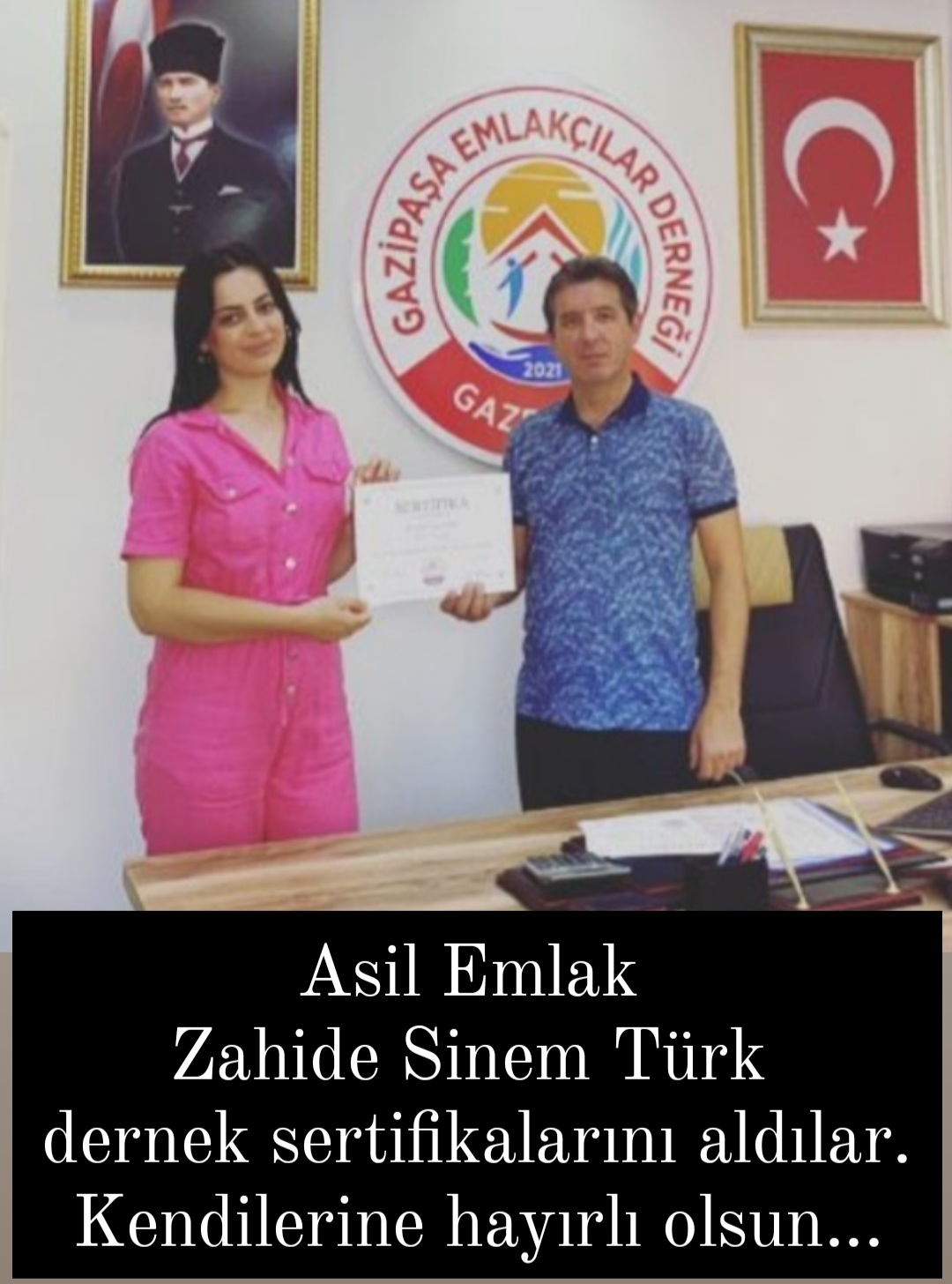 ASİL EMLAK DA  SERTİFİKALARINI ALDILAR. HAYIRLI OLSUN.