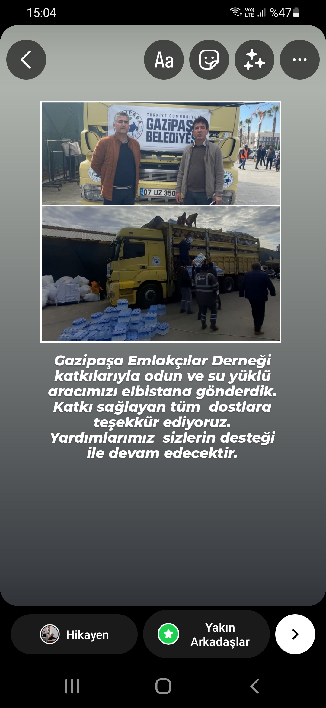 DEBREM BÖLGESİNE YAKACAK VE SU SEVKİYATI YAPIYORUZ.