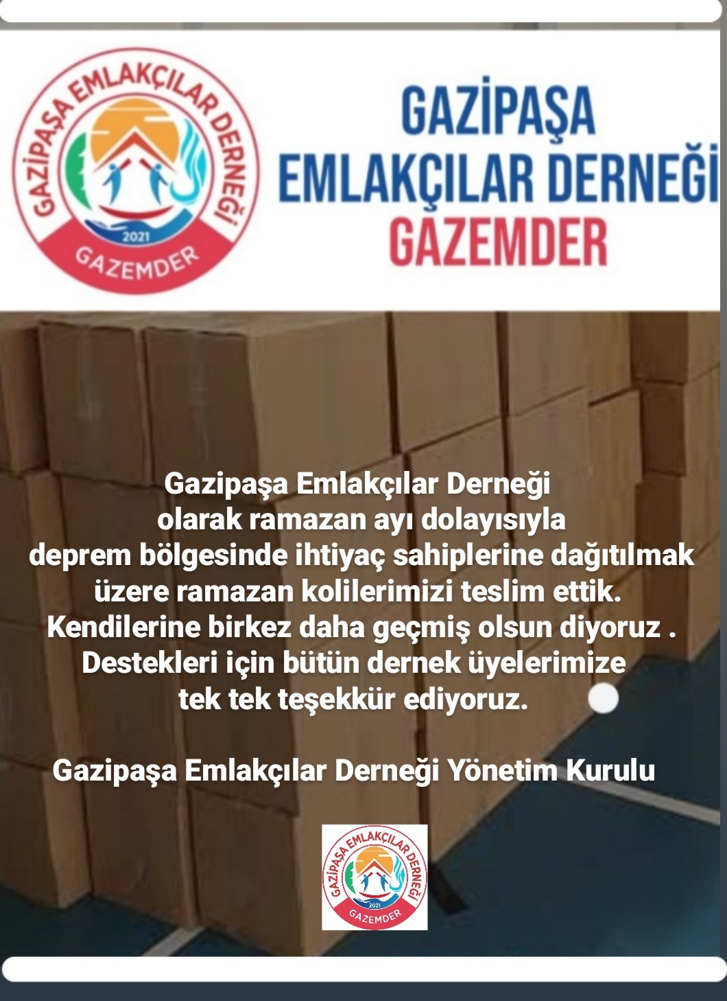 Deprem bolgesine ramazan yardım kolilerimizi gönderdik...