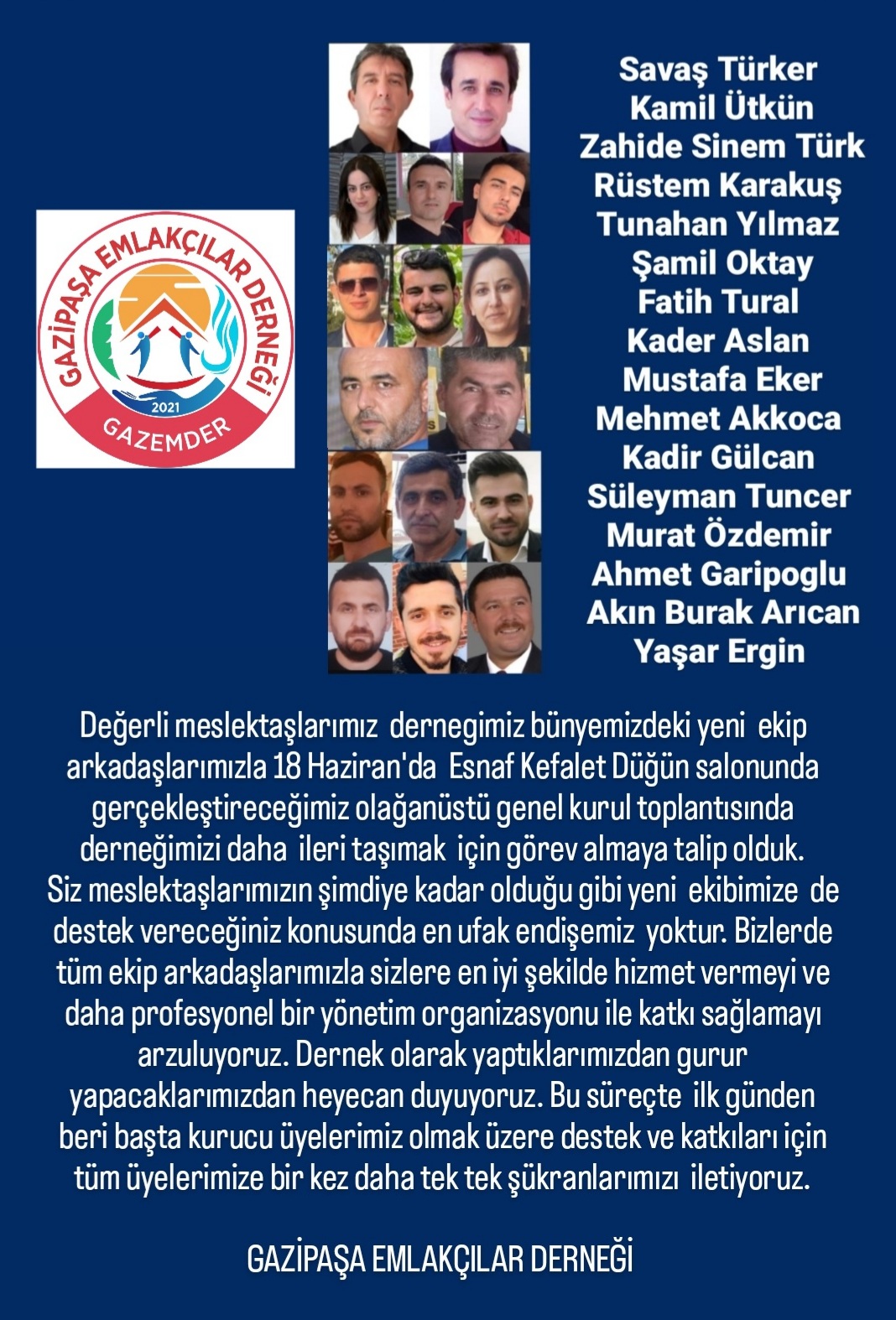 OLAGANÜSTÜ GENEL KURUL İÇİN YENİ LİSTEMİZ HAZIR