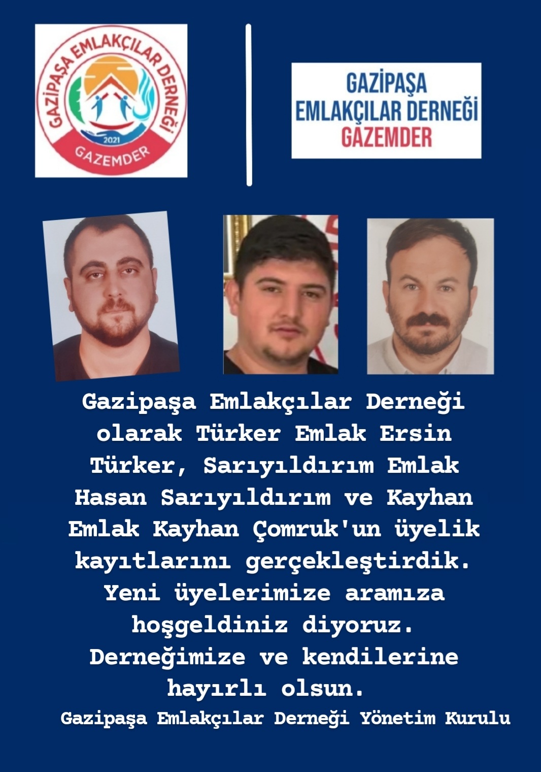 Yeni üyelerimize derneğimize hoş geldiniz diyoruz.