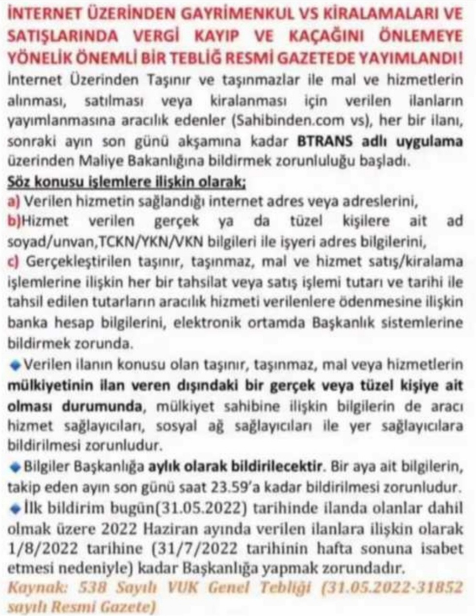 İlanlara beyan zorunluluğu...
